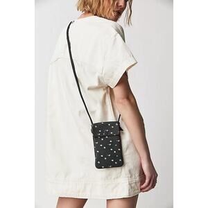 Free People Let’s Dance Phone Crossbody Bag Black Floral Leather NWOT